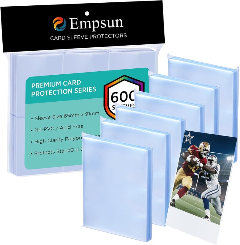 Empsun 600 Count Clear Trading Card Sleeves, Soft Penny Sleeves Protectors Fit for Standard Cards, Sports Cards, TCG/MTG Game Cards, Baseball Cards - Image 1